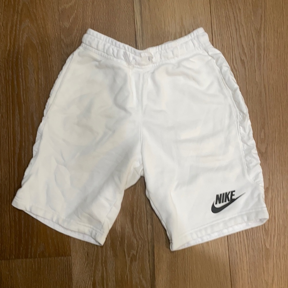 White Nike Fleece Basketball Shorts
